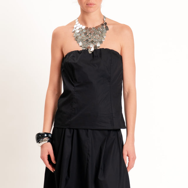 Motel-Completo popeline top a fascia+gonna - nero