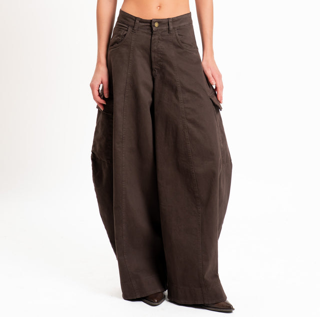 Motel-Pantalone cargo wide leg - moro