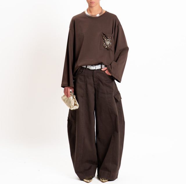 Motel-Pantalone cargo wide leg - moro