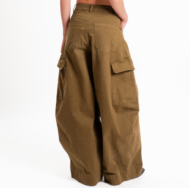 Motel-Pantalone cargo wide leg - militare