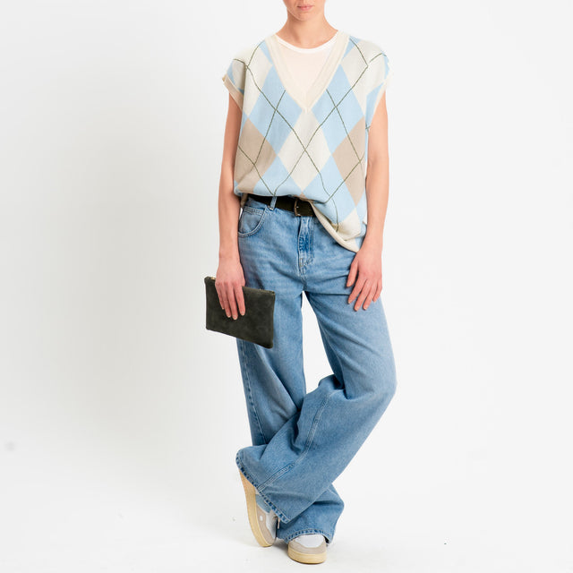 Motel-Gilet arglye 100% cotone - burro/azzurro/taupe