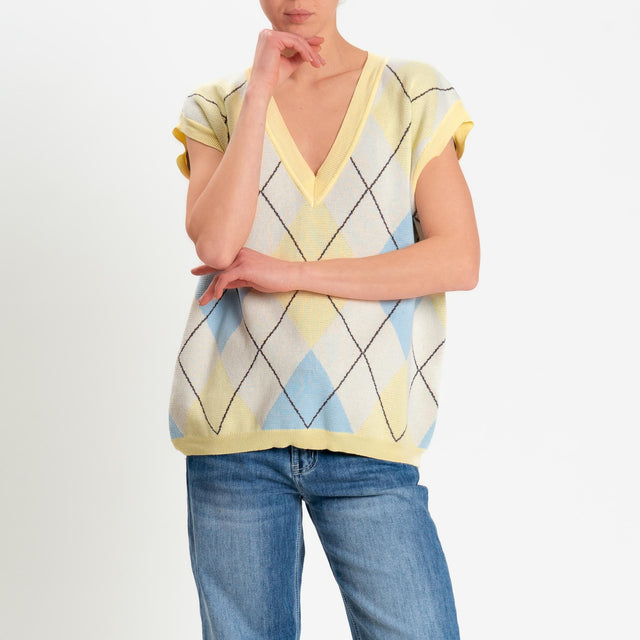 Motel-Gilet arglye 100% cotone - giallo/panna/azzurro