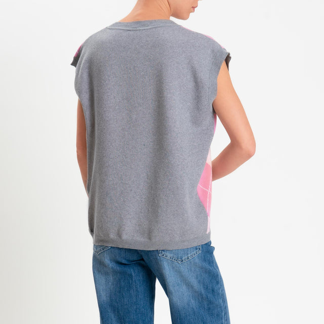 Motel-Gilet arglye 100% cotone - grigio/rosa/bubble