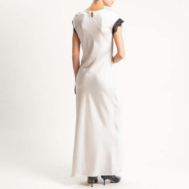Motel-Abito in satin con pizzo spacco laterale - avorio