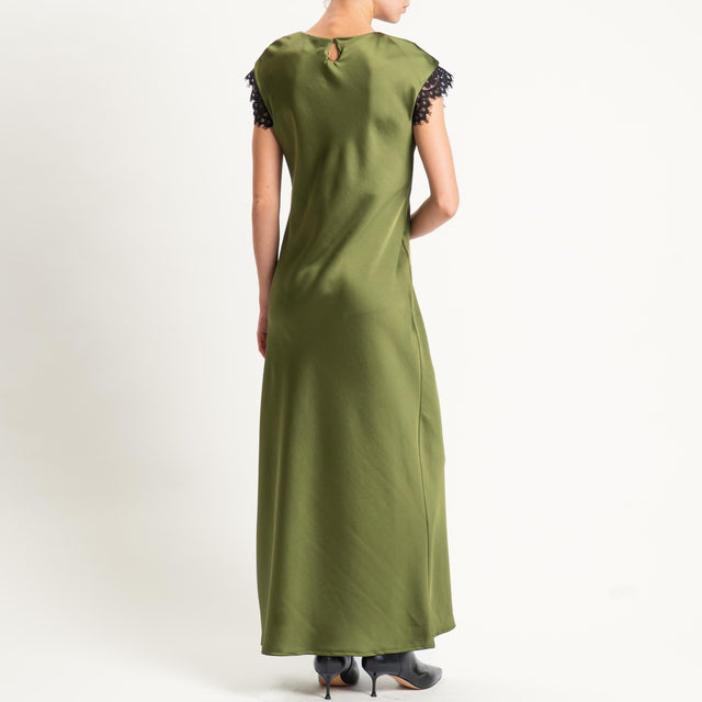 Motel-Abito in satin con pizzo spacco laterale - militare