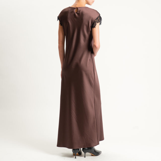 Motel-Abito in satin con pizzo spacco laterale - moro
