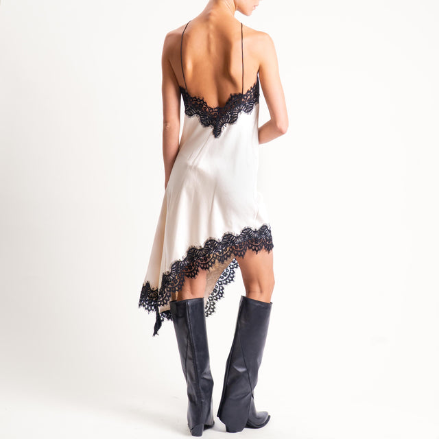 Motel-Abito satin con pizzo - avorio/nero
