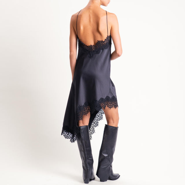 Motel-Abito satin con pizzo - nero