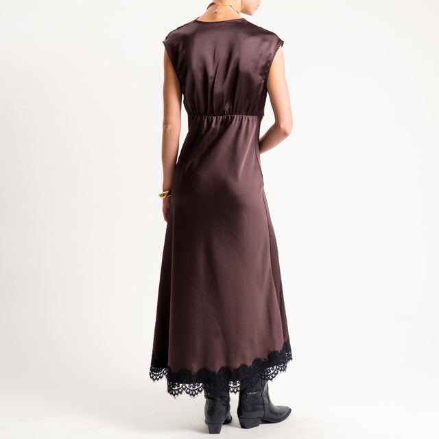 Motel- Abito in satin con pizzo elastico dietro - marrone/nero