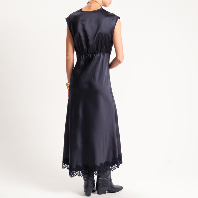 Motel- Abito in satin con pizzo elastico dietro - nero