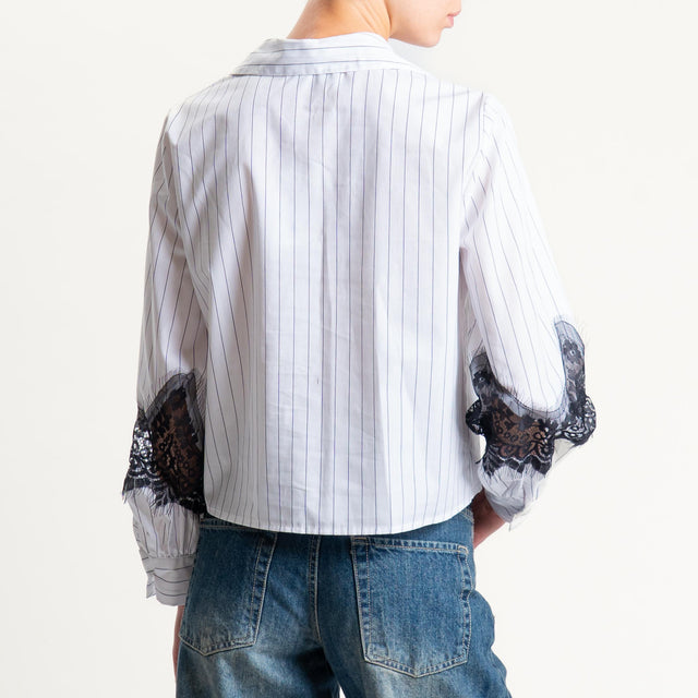 Motel-Camicia gessata con pizzo - bianco/nero