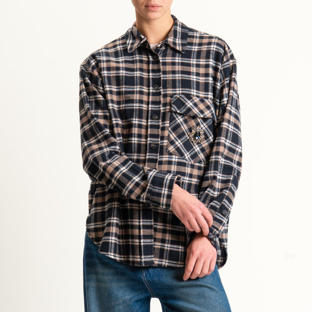 Motel-Camicia check con spilla - nero/biscotto/burro