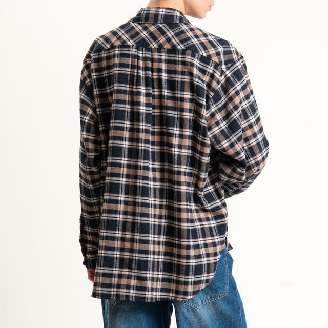 Motel-Camicia check con spilla - nero/biscotto/burro