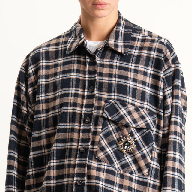 Motel-Camicia check con spilla - nero/biscotto/burro