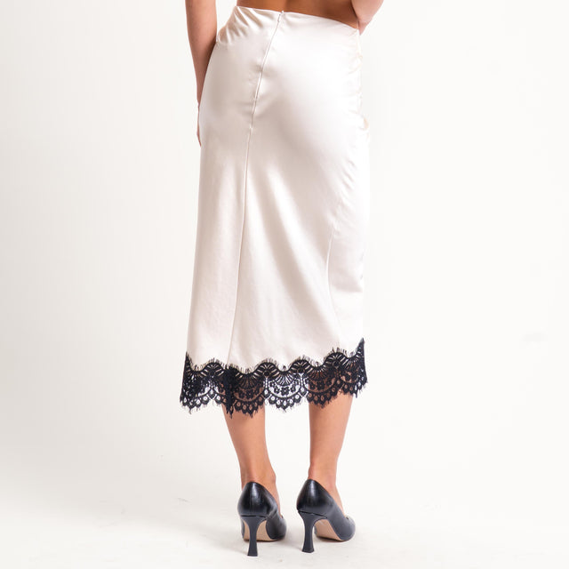 Motel-Gonna satin con pizzo - avorio/nero