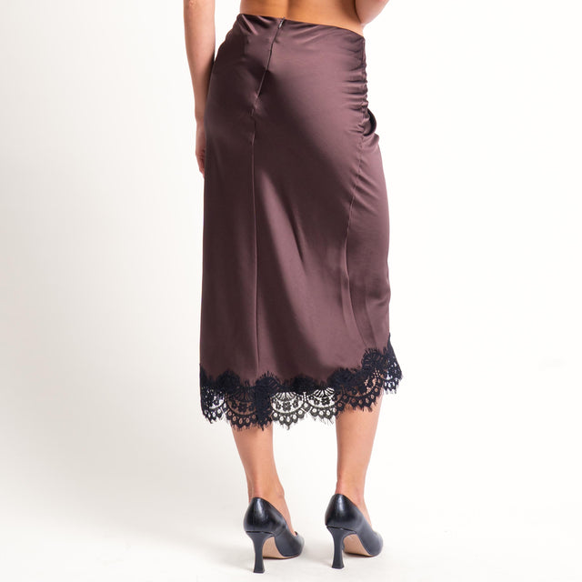 Motel-Gonna satin con pizzo - marrone/nero