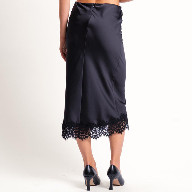 Motel-Gonna satin con pizzo - nero