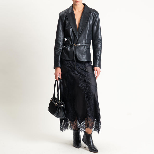 Motel-Gonna ad A in satin con pizzo - nero