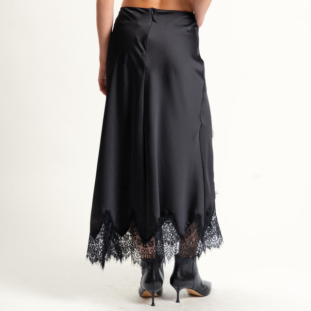 Motel-Gonna ad A in satin con pizzo - nero