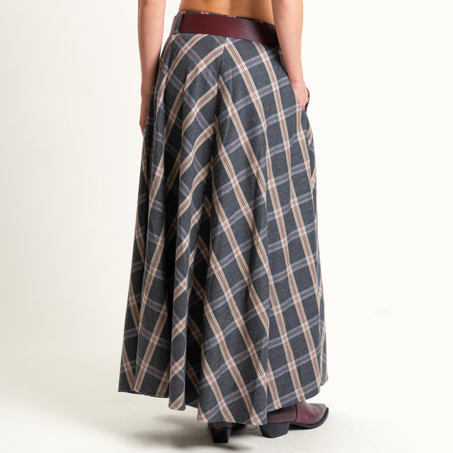 Motel-Gonna check con bottoni davanti - antracite/beige/vino