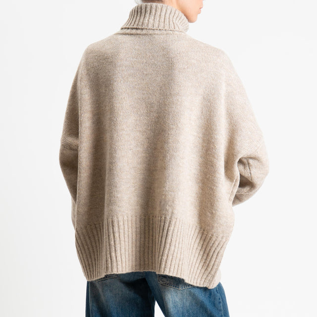 Motel-Maglia collo alto a scatola misto lana - beige