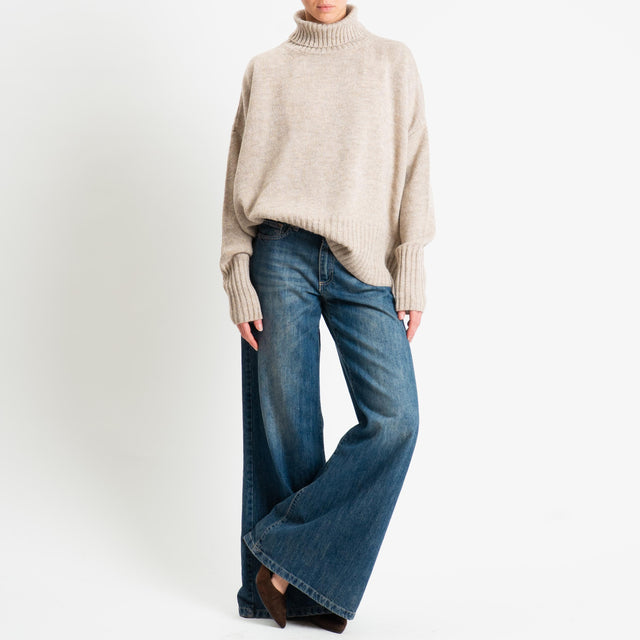 Motel-Maglia collo alto a scatola misto lana - beige