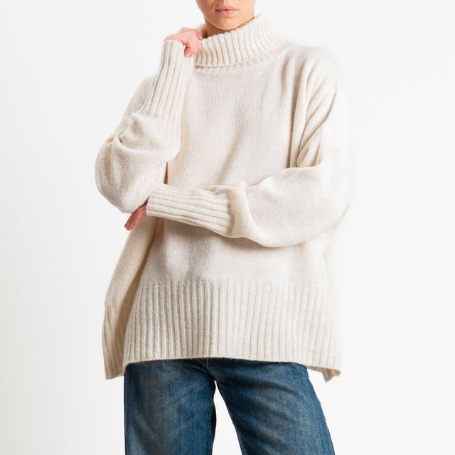 Motel-Maglia collo alto a scatola misto lana - Bianco