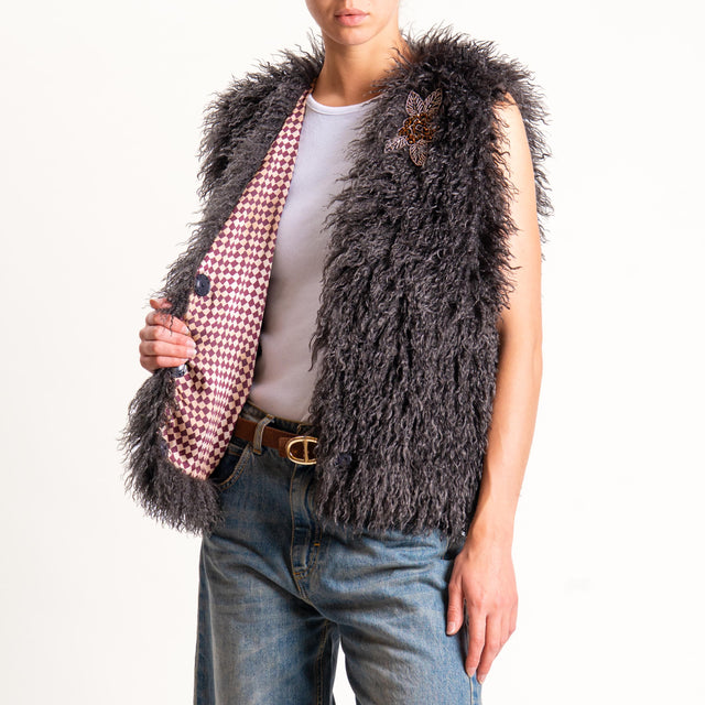 Motel-Gilet ecomongolia con spilla - antracite