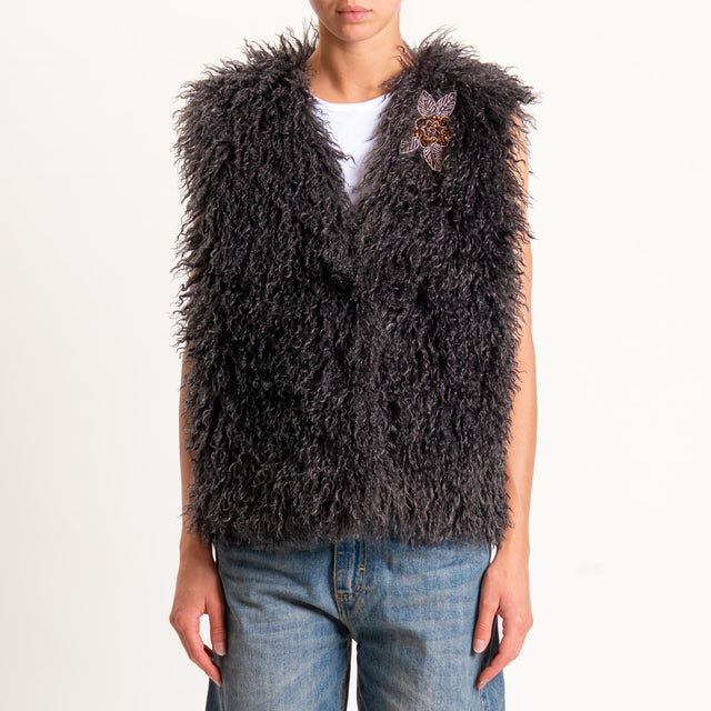 Motel-Gilet ecomongolia con spilla - antracite