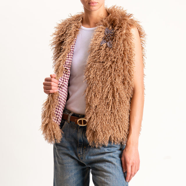 Motel-Gilet ecomongolia con spilla - miele