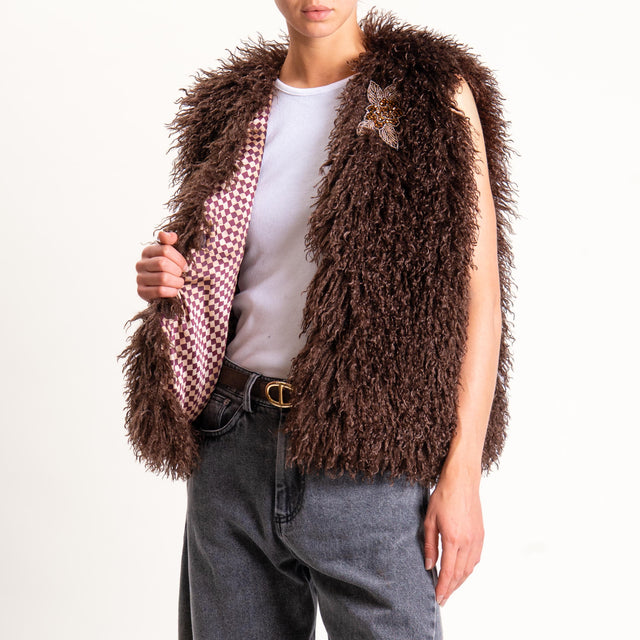 Motel-Gilet ecomongolia con spilla - moro