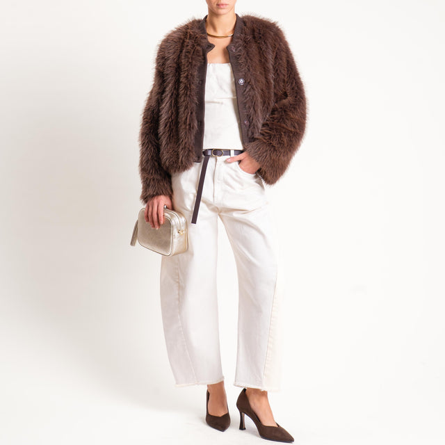 Motel- Bomber ecopelliccia con bordo in maglia - moro