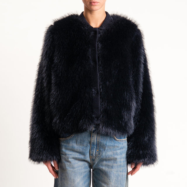 Motel- Bomber ecopelliccia con bordo in maglia - Nero