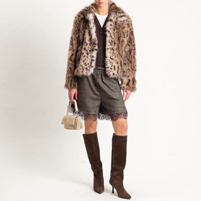 Motel-Ecopelliccia animalier con spilla - sand/moro
