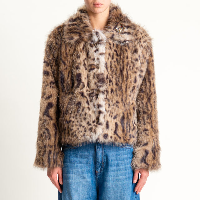 Motel-Ecopelliccia animalier con spilla - sand/moro