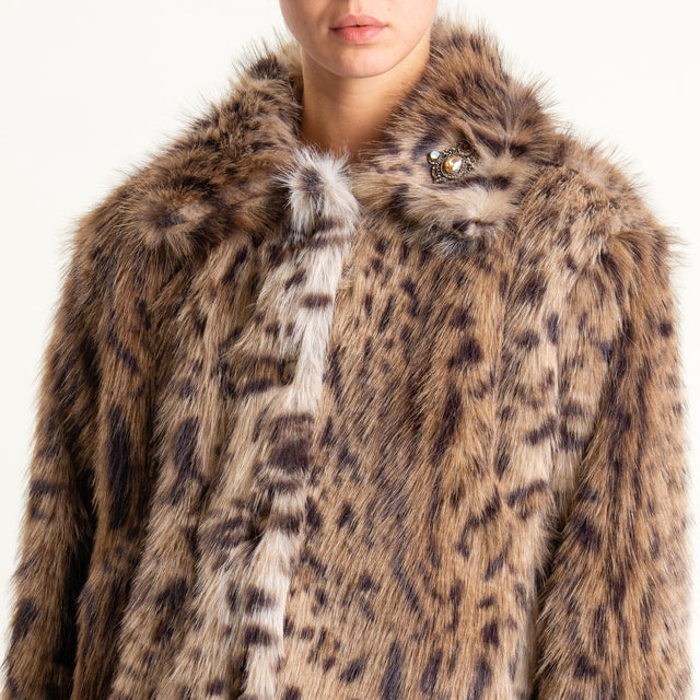 Motel-Ecopelliccia animalier con spilla - sand/moro