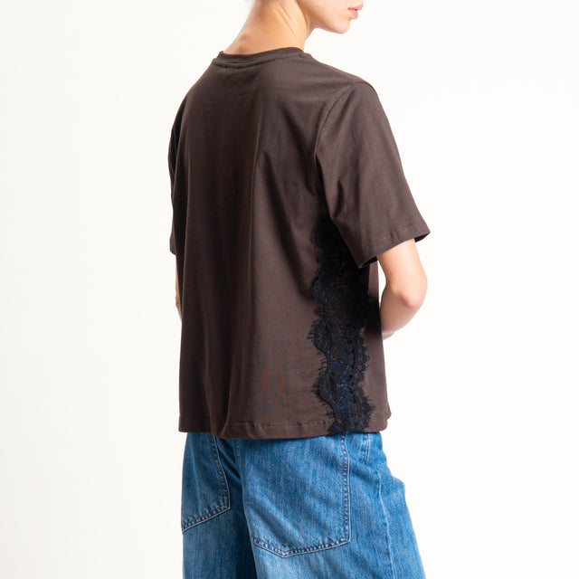 Motel-T-shirt con pizzo laterali - moro/nero