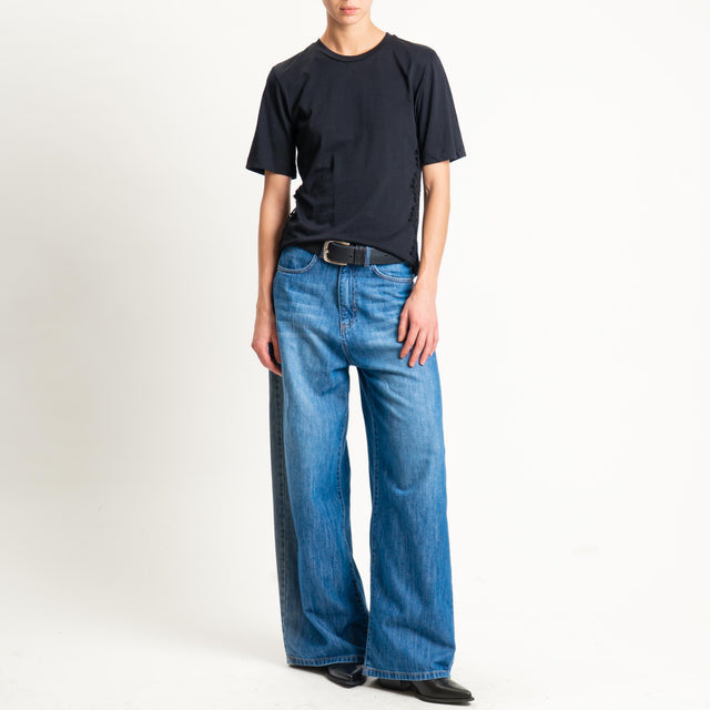Motel-T-shirt con pizzo laterali - nero