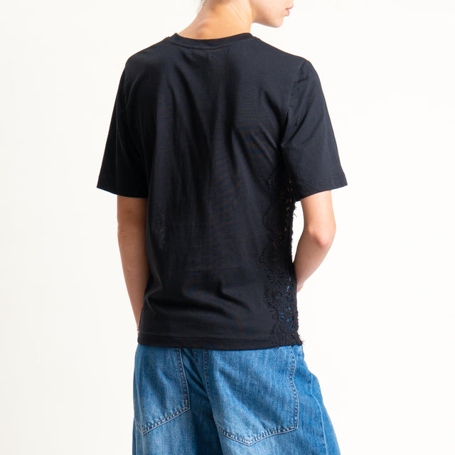 Motel-T-shirt con pizzo laterali - nero
