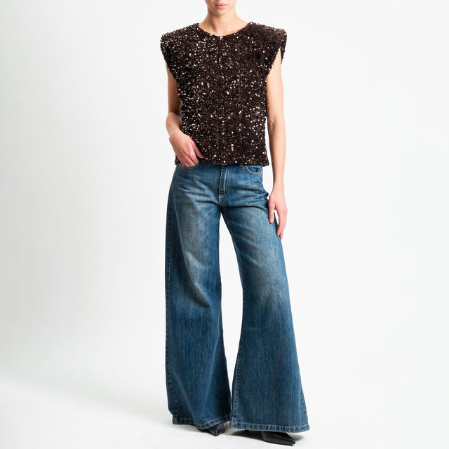 Motel-Blusa smanicata con paillettes - moro