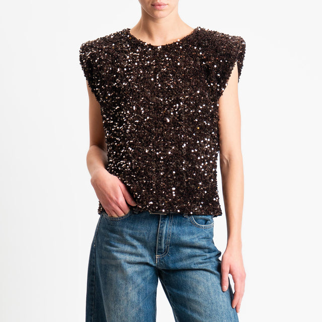 Motel-Blusa smanicata con paillettes - moro