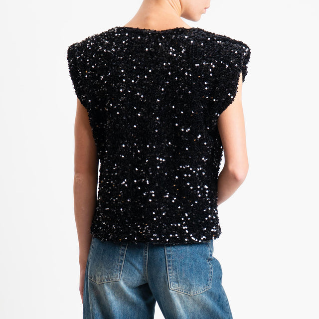 Motel-Blusa smanicata con paillettes - nero