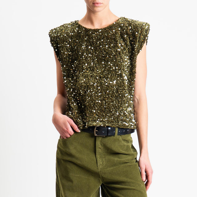 Motel-Blusa smanicata con paillettes - militare