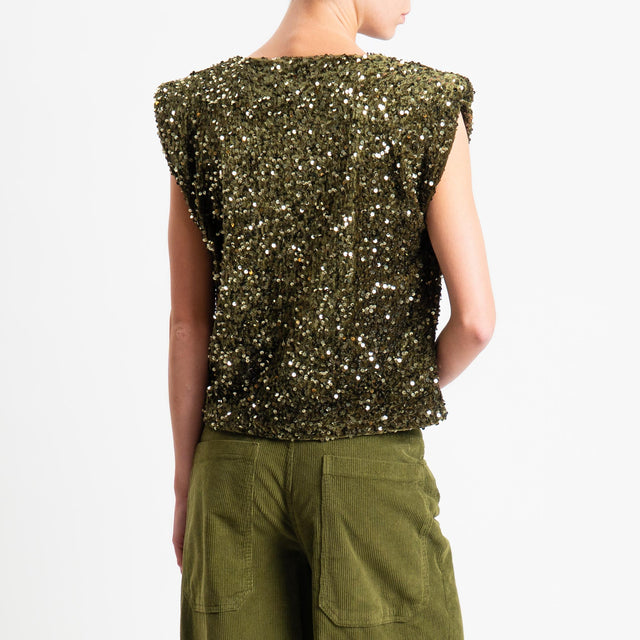 Motel-Blusa smanicata con paillettes - militare