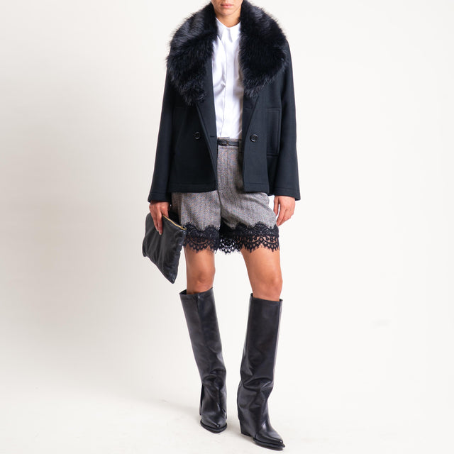 Motel-Shorts spinato con pizzo - grigio/nero