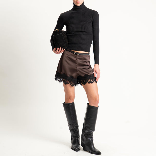Motel-Shorts in satin con pizzo - moro