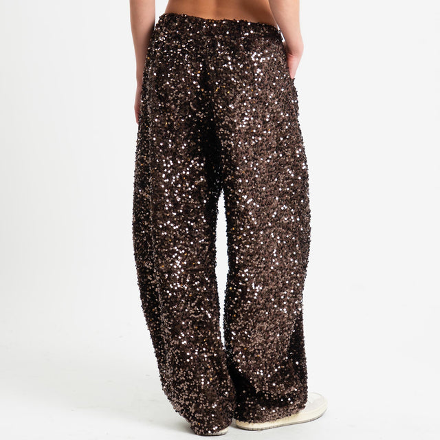 Motel-Pantalone paillettes elastico in vita - moro