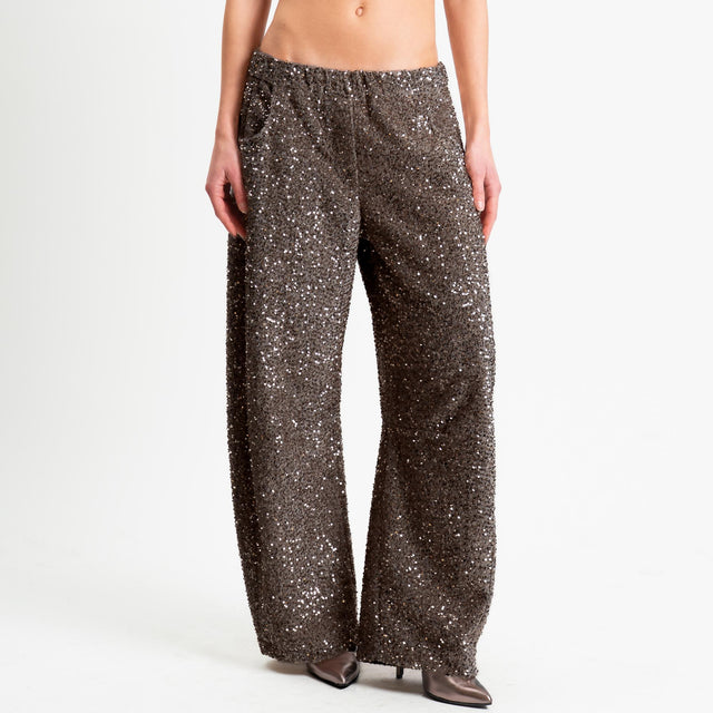 Motel-Pantalone barrel paillettes velluto ciniglia - fango