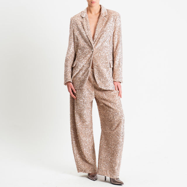 Motel-Pantalone barrel paillettes velluto ciniglia - nude
