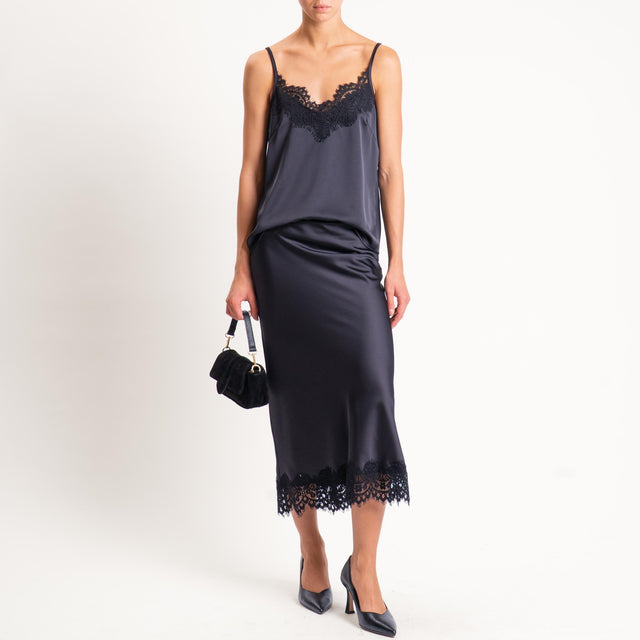 Motel-Top satin con pizzo - nero
